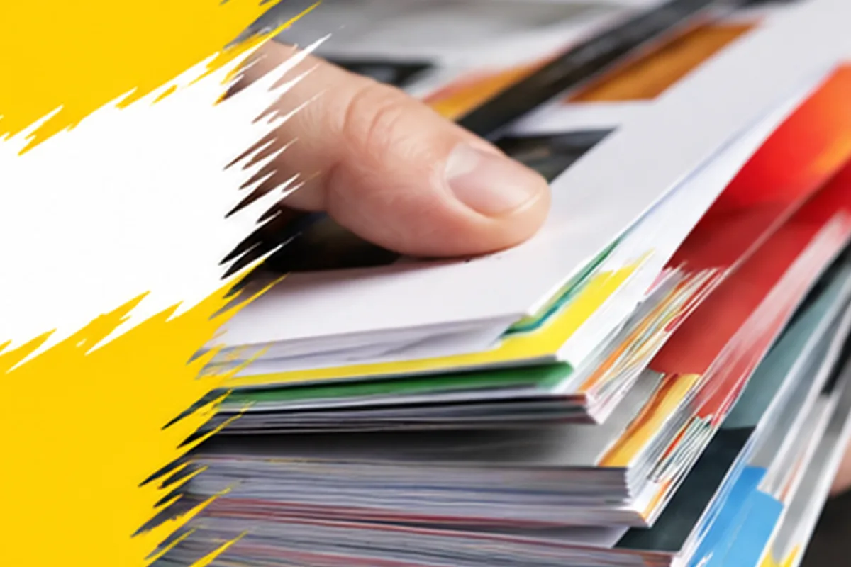 Finger blättert in einem Katalog