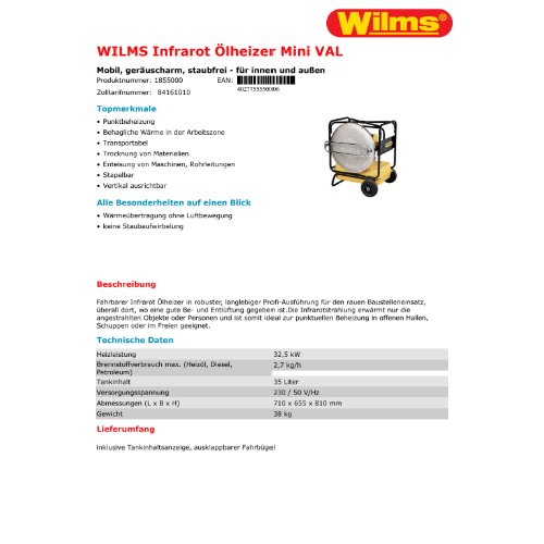 WILMS Infrarot Ölheizer Mini VAL